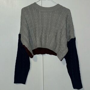 Forever 21 Color Block Cable Knit Long Sleeve Cropped Sweater Women’s M